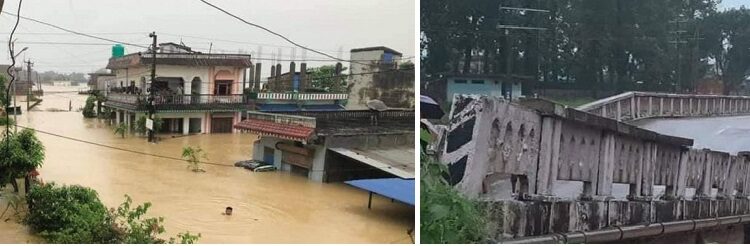 अविरल वर्षाका कारण रुपन्देही, बाँकेका विभिन्न क्षेत्र डुबानमा, देवदहमा पुल भासियो