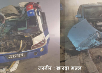 भैरहवामा राेकिएको ट्रकमा कार र बस ठोक्किए, एकको मृत्यु