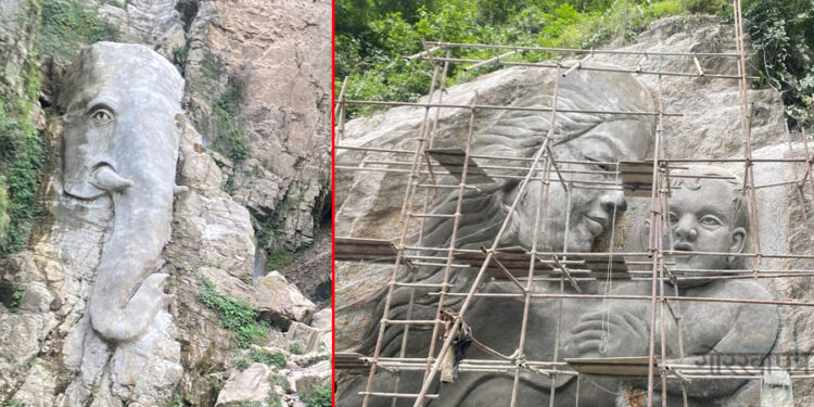 पर्यटन प्रवर्द्धनका लागि पहरोको ढुङ्गामा आकृति बनाइँदै