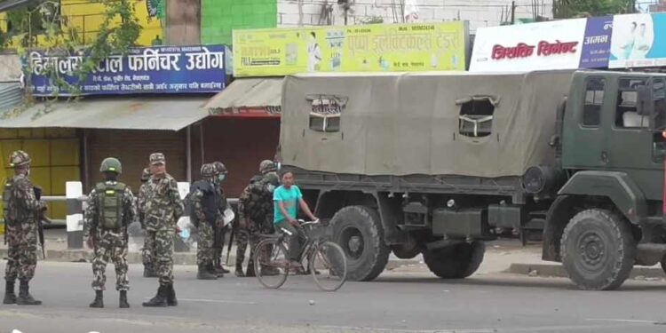 तनावग्रस्त बनेपछि नेपालगञ्जमा सेना परिचालन, स्थिति नियन्त्रणमा