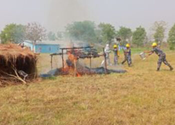 कपिलवस्तुमा आगलागीका घटना बढ्दै गएपछि आगलागी नियन्त्रण नमुना अभ्यास